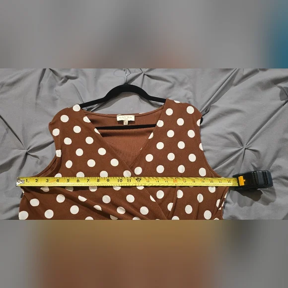 Size 16 Laura Plus Brown Polka Dot Sleeveless dress - Picture 5 of 6